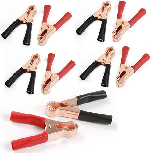 Clips de cocodrilo aislados duraderos resistentes negros y rojos para botas de metal con resorte de resorte de camión, clips de prueba eléctricos