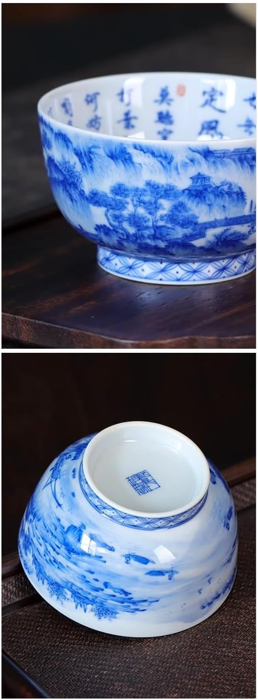 Tea Cup Hand-Painted Blue and White Ding Fengbo Landscape Host Single Personal Dedicated Underglaze Colored Ceramic Kung Fu Soaking Container