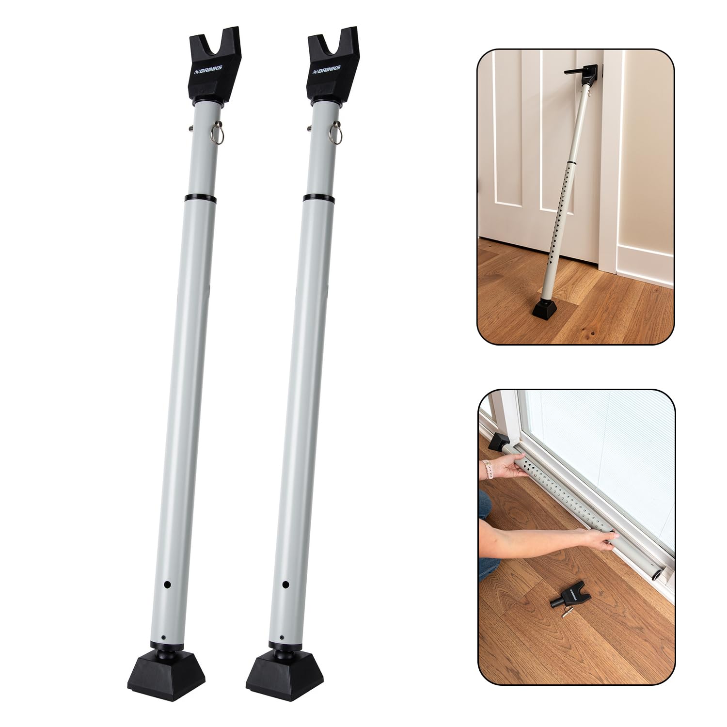 BRINKSPortable Door Security Bar, Silver, 2 Pack- Adjustable Security Door Jammer- Fits Standard Sliding Doors, Hinged Doors, and Windows- for Travel, Home, Dorm