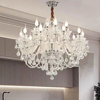 Durahonn Clear Crystal Chandelier Lighting, Double Layer 12 Lights, K9 Clear Crystal Ceiling Lights for Living Room