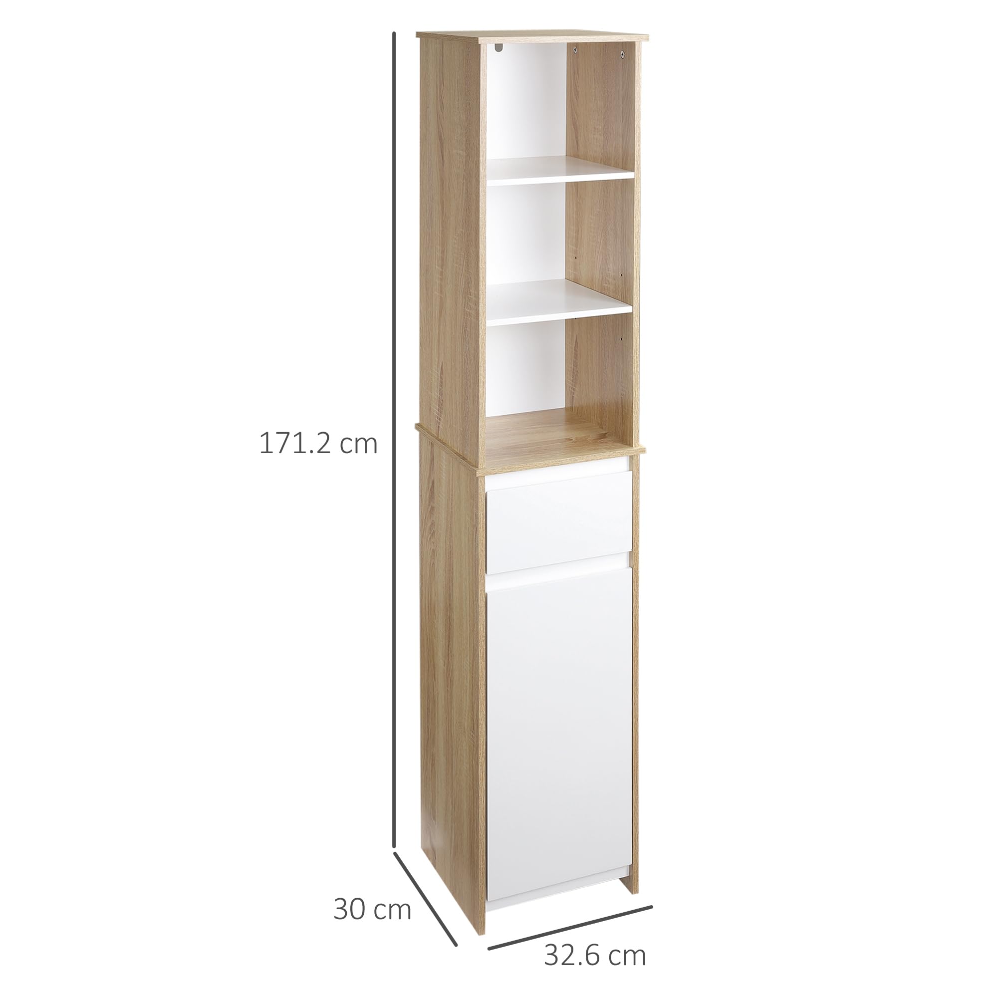 kleankin Scaffale Bagno Salvaspazio in Legno Bianco 32.6x30x171.2cm