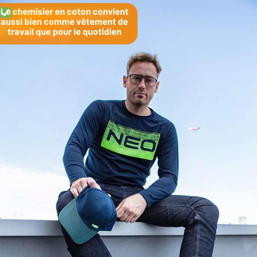NEO TOOLS Pantalon, gilet de travail et t-shirt à manches longues pour homme Taille S (48) – 3XL (58) / Design tendance, pantalon – Poches de protection des genoux et renforcé en Cordura Doudoune sans