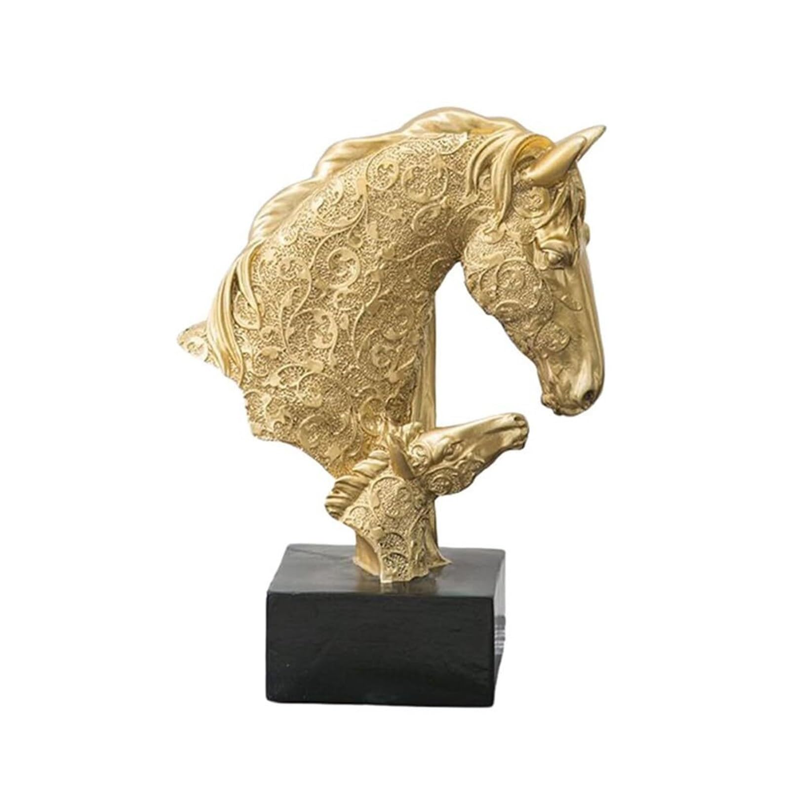FriendshipHome Home Decor 9.4-Inch Horse Statue Sculpture Art Head Ornament Desktop Figurine Table Center Piece(Gold)