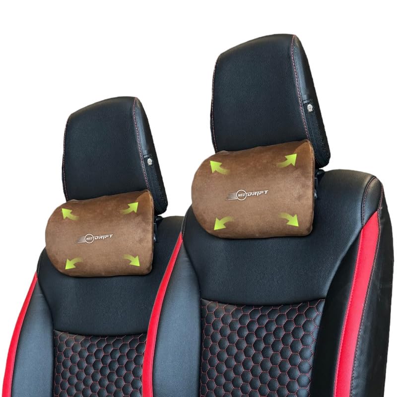 Image of Neodrift 'CurveNeck' - Neck Rest Cushion Orthopedic Velvet Memory Foam Pillow for Neck, Head, Shoulder Support - Pain Relief for Car, Set of 2 (Colour-Coffee)