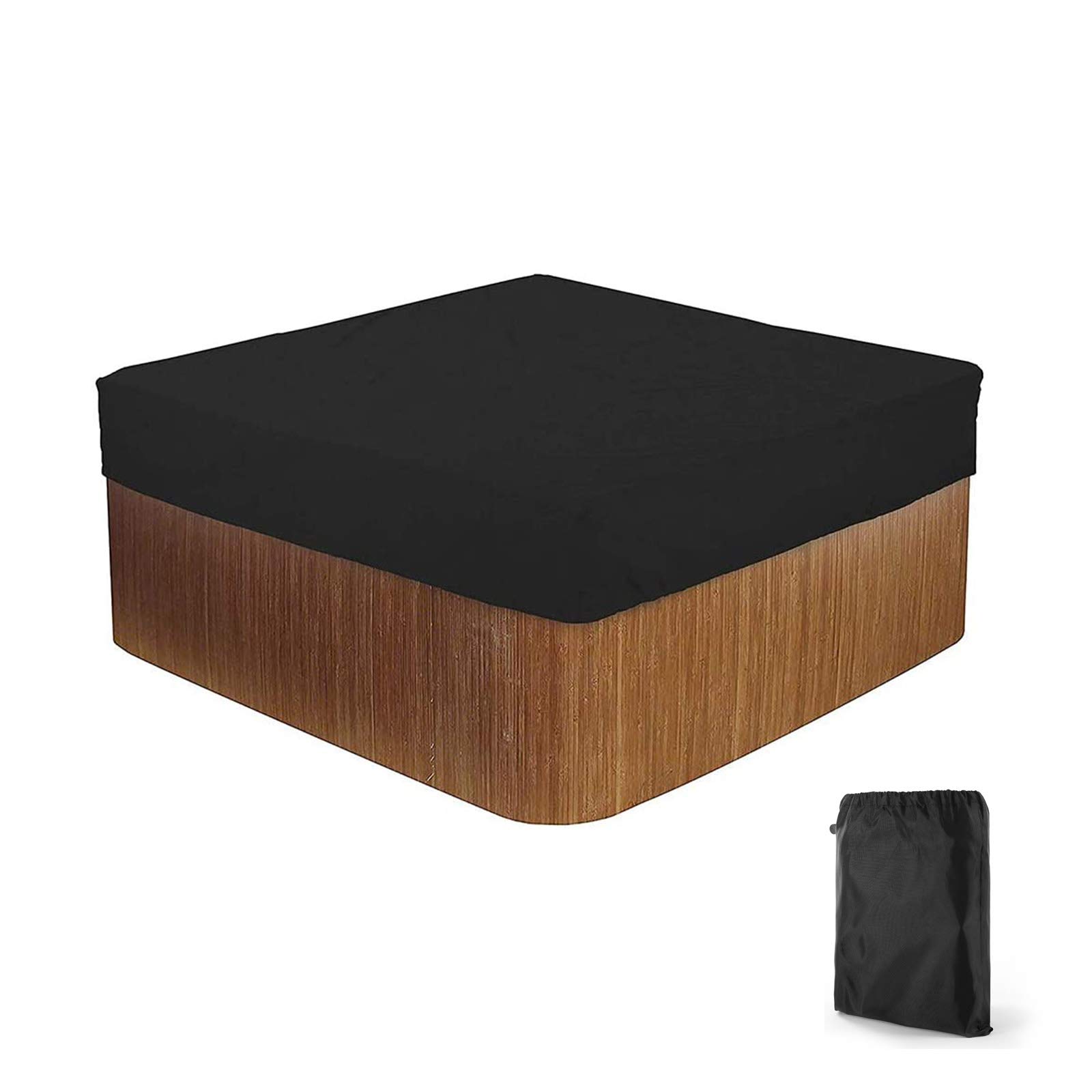 SHJC Square Hot Tub Cover, 190T Polyester Outdoor SPA Top Cover Protector Canopy for Outdoor Sun Protection & Waterproof, 200x200x30cm, Black,215 * 215 * 30cm