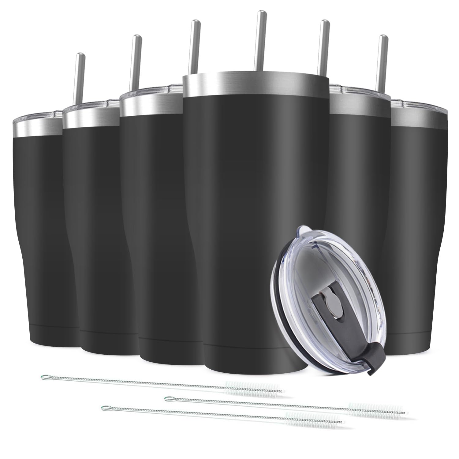 Deitybless 6 Pack 30oz Stainless Steel Tumblers Bulk Reusable Travel Mugs with Lid, Double Wall Powder Coated Coffe Cup for Home, Office, Outdoor