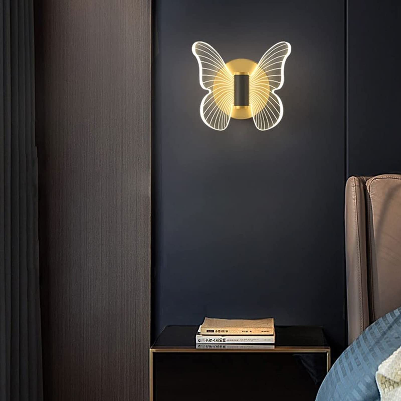 Lampa ścienna nocna dekoracyjna lampa 6W nowoczesna złota motyl lampa ścienna, oświetlenie nocne do sypialni, dziecięca dziewczyna sypialnia niemowlęca dekoracja ścienna latarnia, ciepłe światło,