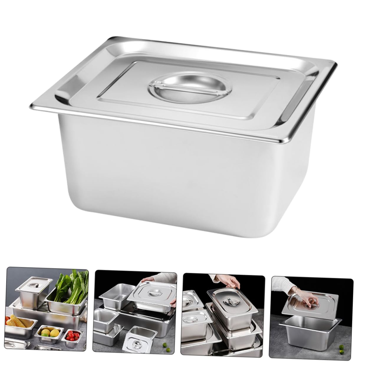 Recipiente de Buffet Rectangular con Tapa, Juego de 2, Acero Inoxidable | Plata, Construcción Robusta y Limpieza Sencilla, Formato para Fiestas y Restaurantes