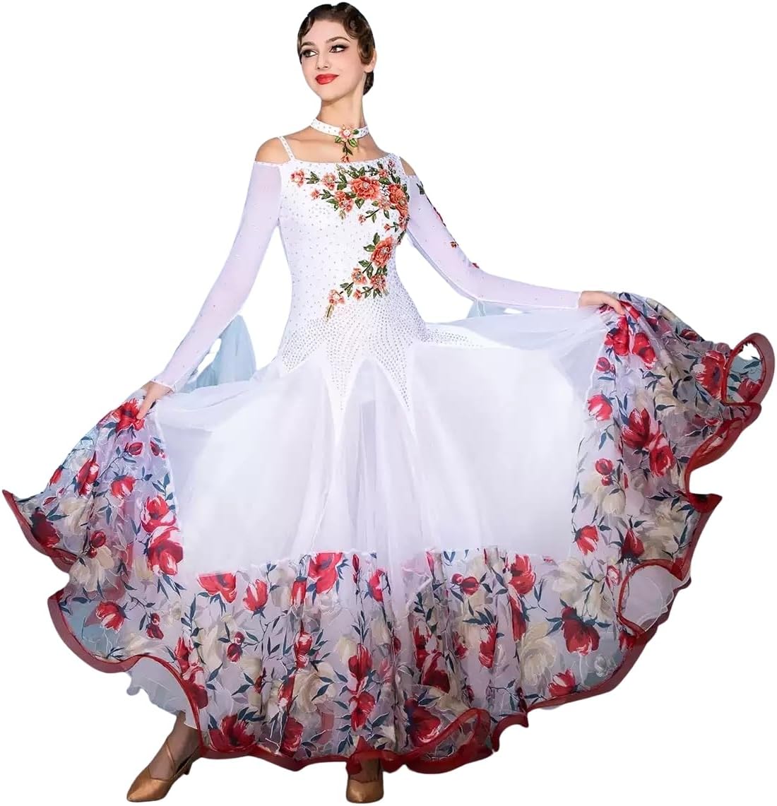 社交ダンスドレス 黒・ピンク スタンダードドレス WS0607D ブラック/ローズピンク M 社交