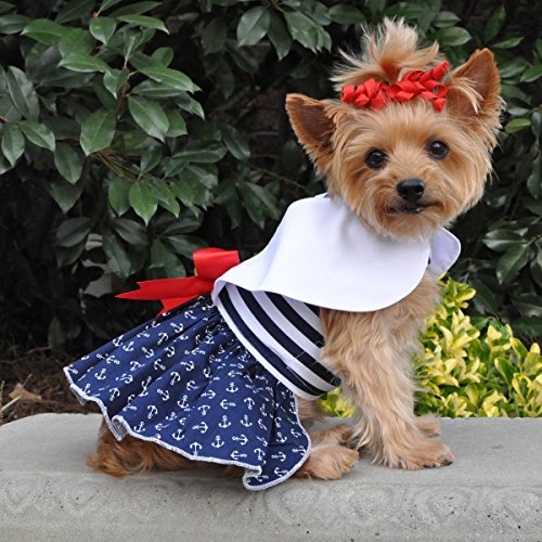 DOGGIE DESIGN Nautical Dog Dress with Matching Leash - Medium