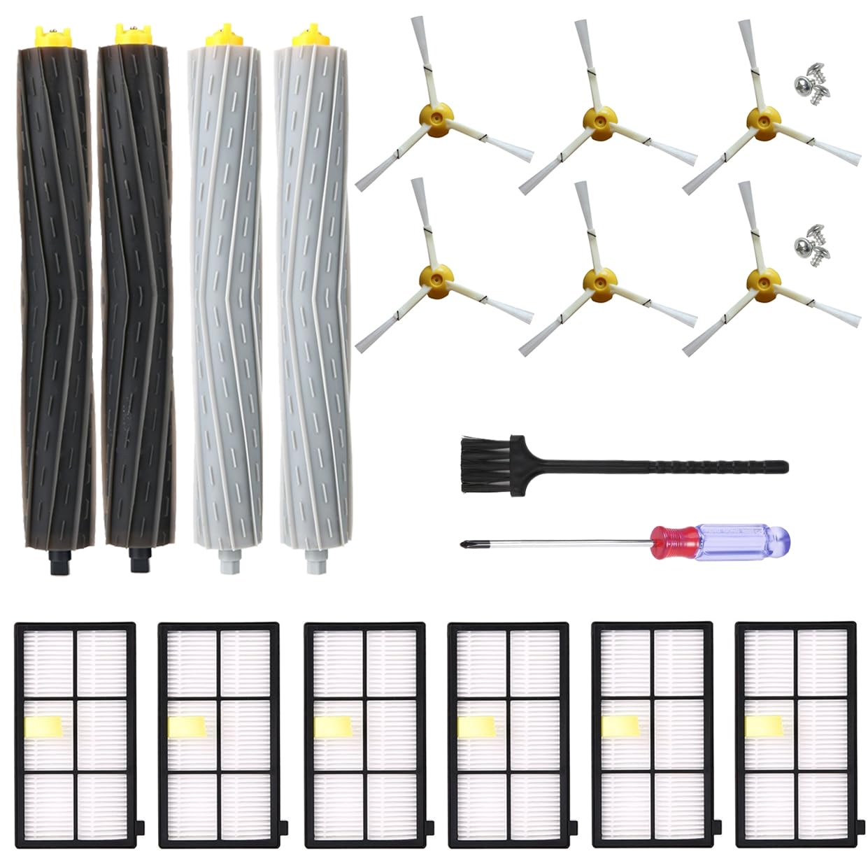 MIRTUX Kit de pièces détachées pour Robot aspirateur Roomba série 800 et 900 - Roomba 850, 860, 870, 880, 890, 960, 980... (Tous Les modèles) - Brosses latérales, filtres, Pack Rouleau d'extraction
