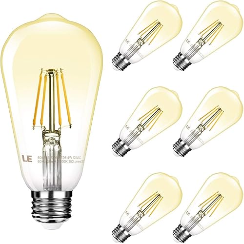 LE ST64 E26 - Bombillas LED Edison vintage, regulables, 4 W, 350 lm, equivalente a incandescente de 40 W, ángulo de haz ancho, paquete de 6