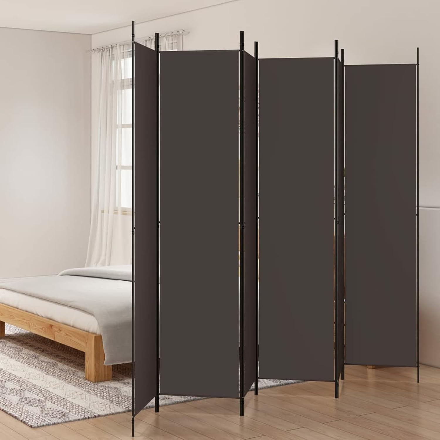 6 Panel Room Divider Brown 300x220 cm Fabric Screens Room Dividers
