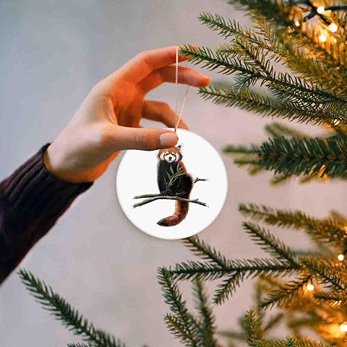 Miniatura 3 de Adornos de Navidad para la familia, panda rojo sentado en una rama, divertido recuerdo de cerámica para el hogar árbol de Navidad