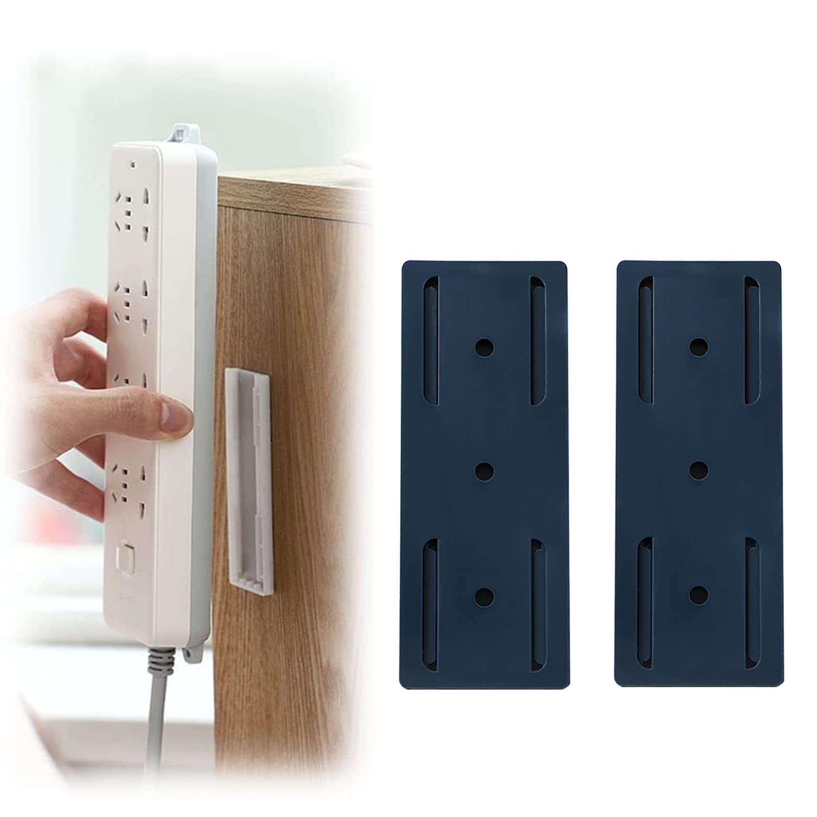2PACK Self Adhesive Power Strip Holder, Self-Adhesive Desktop Socket Fixer Cable Management Punch Free Surge Protector, Desktop mountable Plug-in Socket Fixer Bracket Stand (Blue)