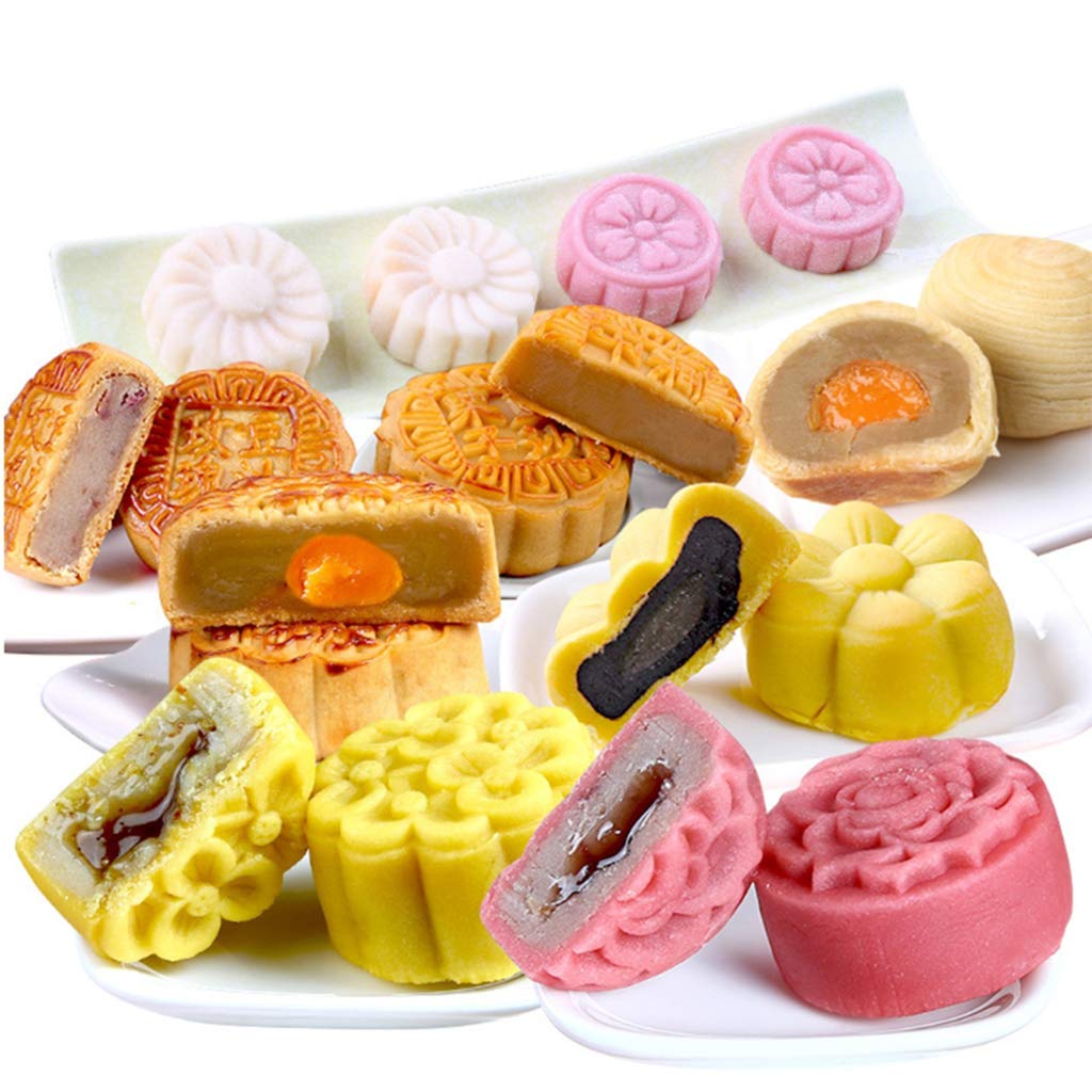 150g DIY Bakeware Mid-Autumn Festival Mooncake Barrel Mold with 6pcs Flower Stamps Hand Press Moon Cake Pastry Mould