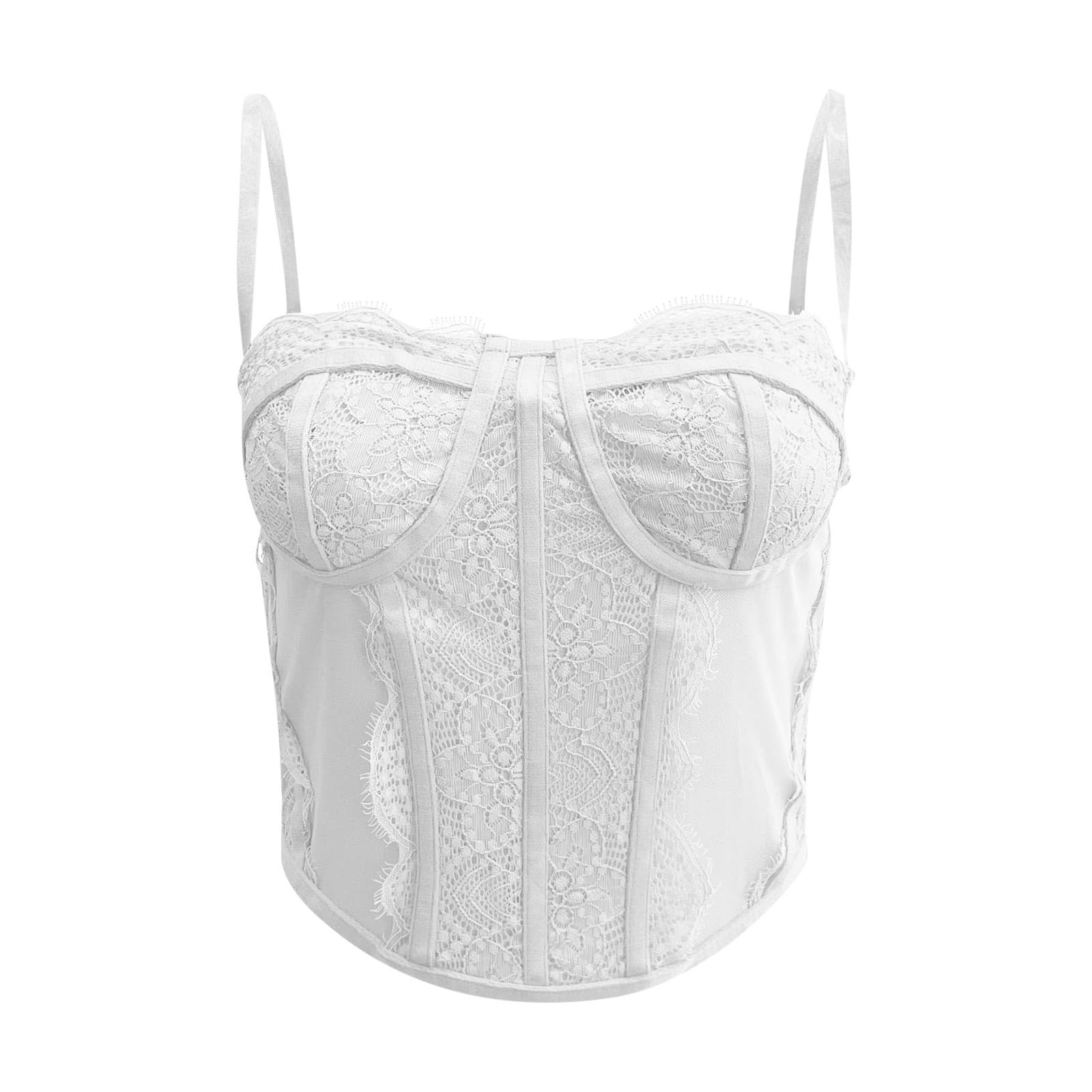 Genérico Corsé de encaje para mujer corpiño con tirantes top corto deshuesado sin espalda faja moldeadora ajustable lencería moderna de control corporal