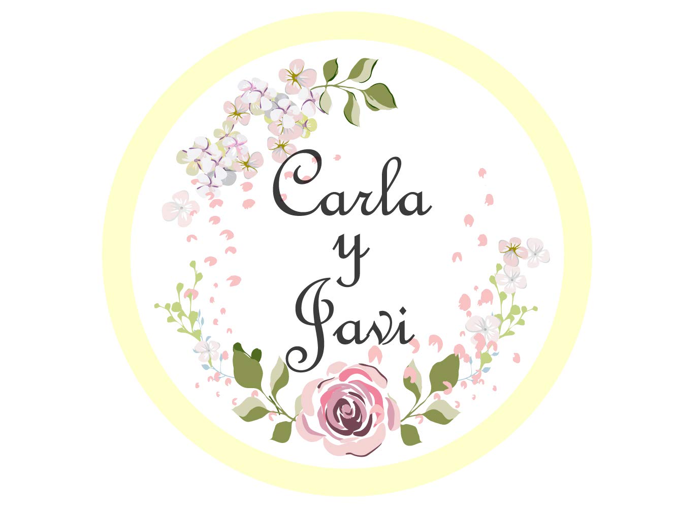 Pack 100 Etiquetas Decorativas para Bodas Pegatinas Personalizadas Polipropileno Adhesivo Redondo Amarillo con Flores | 5 x 5 cm | Adhesivo de Fácil Colocación | Pegatina Decorativa