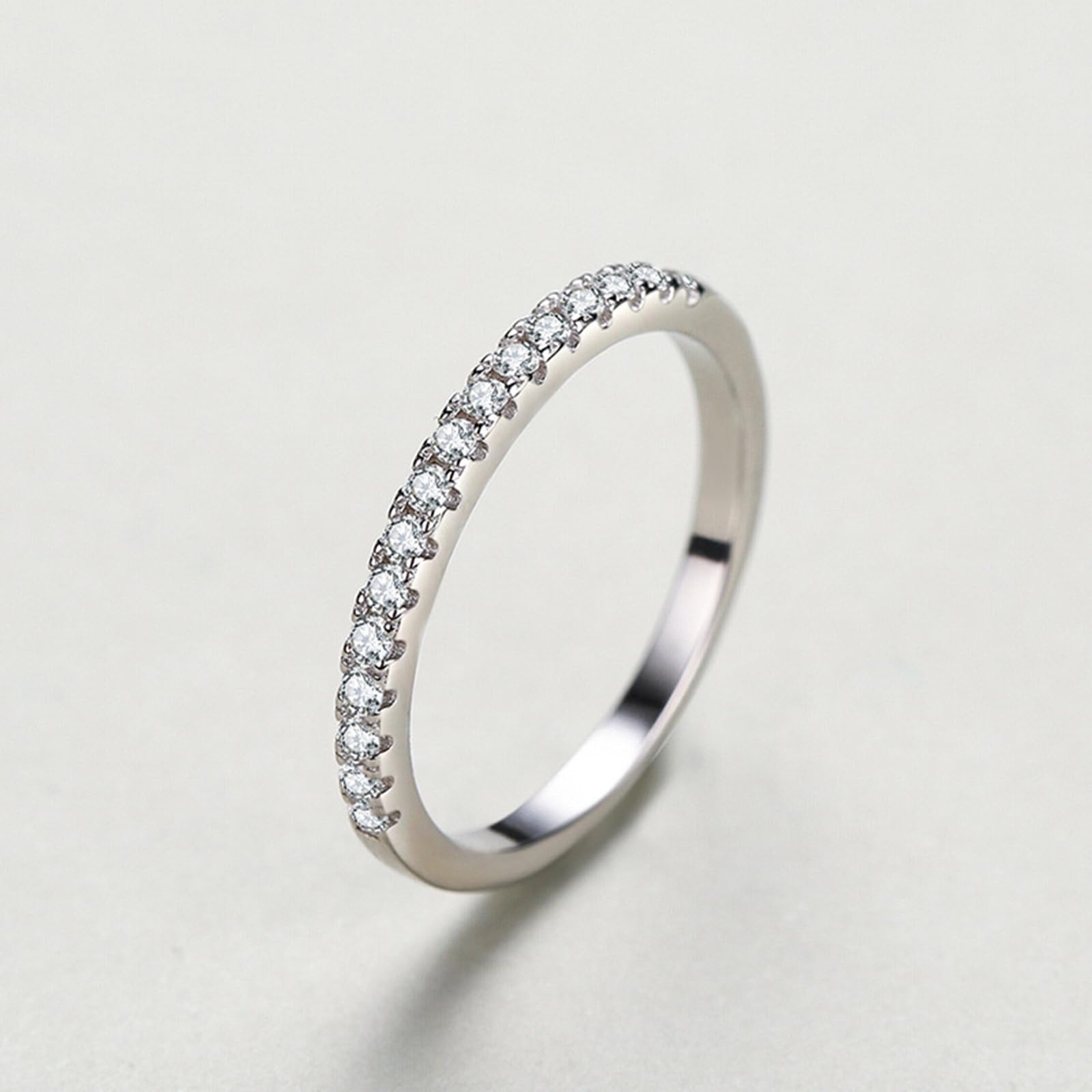 Anillo de oro para mujer, anillo de boda de oro real con diamantes, anillos de boda de oro blanco, media eternidad, anillo de aniversario para mujeres
