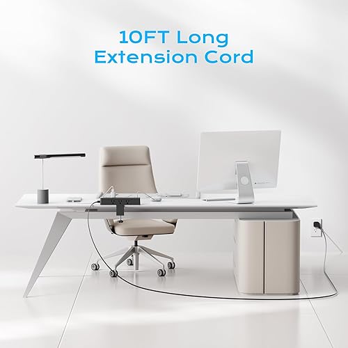 Miniatura 6 de Regleta de alimentación con abrazadera de escritorio de enchufe plano de 10 pies, estación de carga rápida total de 40 W, puertos USB C PD duales de