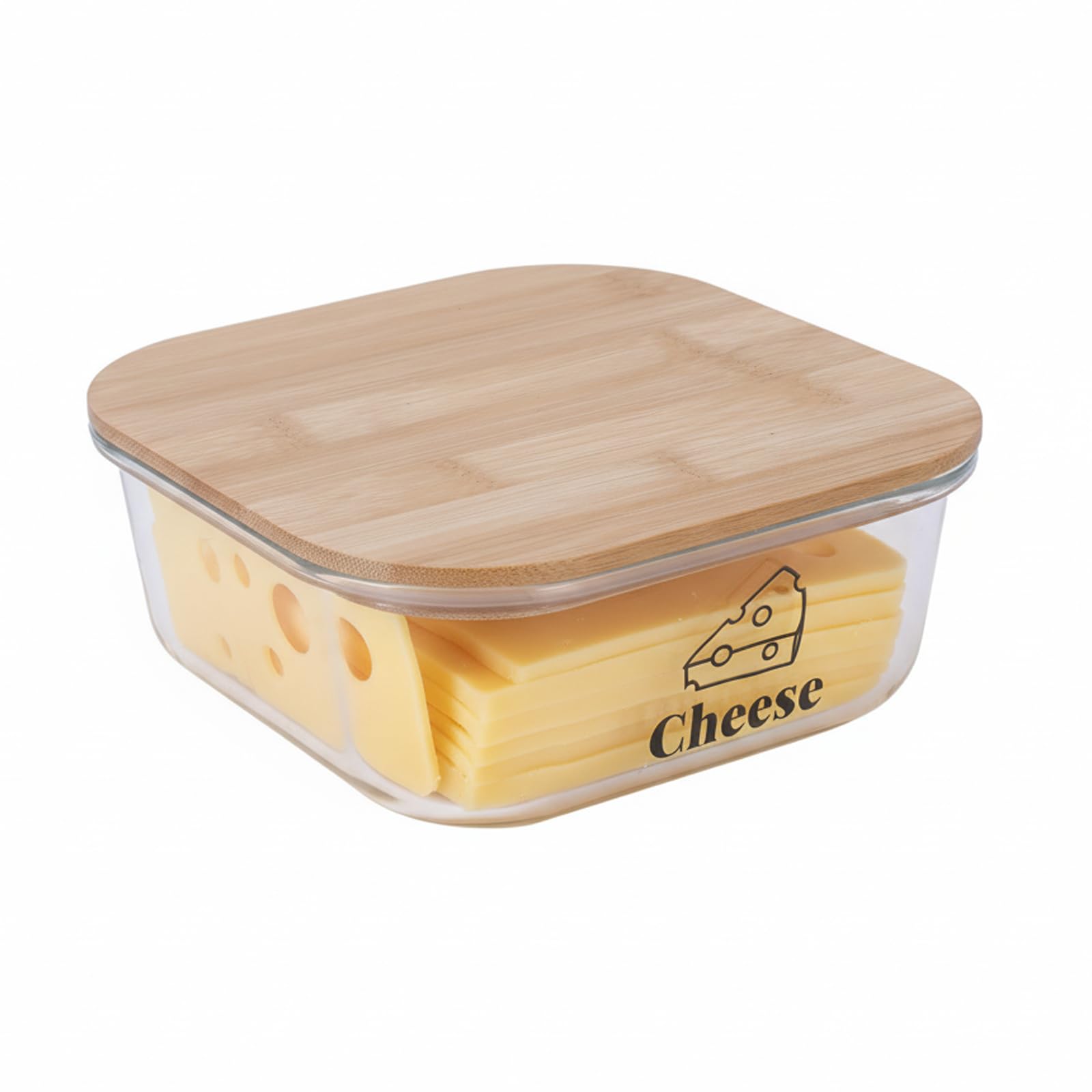 Cheese Storage for Fridge - Airtight Storage Box, 1.2L Glass Cheese Container with Bamboo Lid, Stackable Fridge Containers, Transparent Glass Jar for food storage containers with Bamboo lid