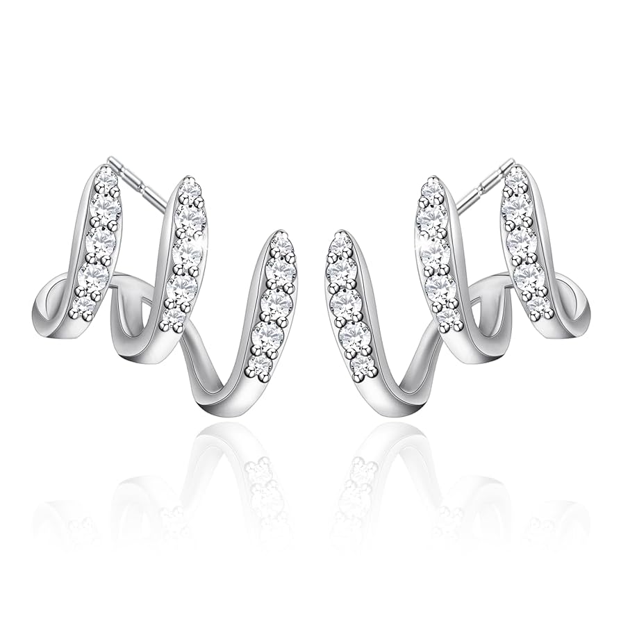Amazon.com: Silver Triple Crawler Hoop Earrings for Women