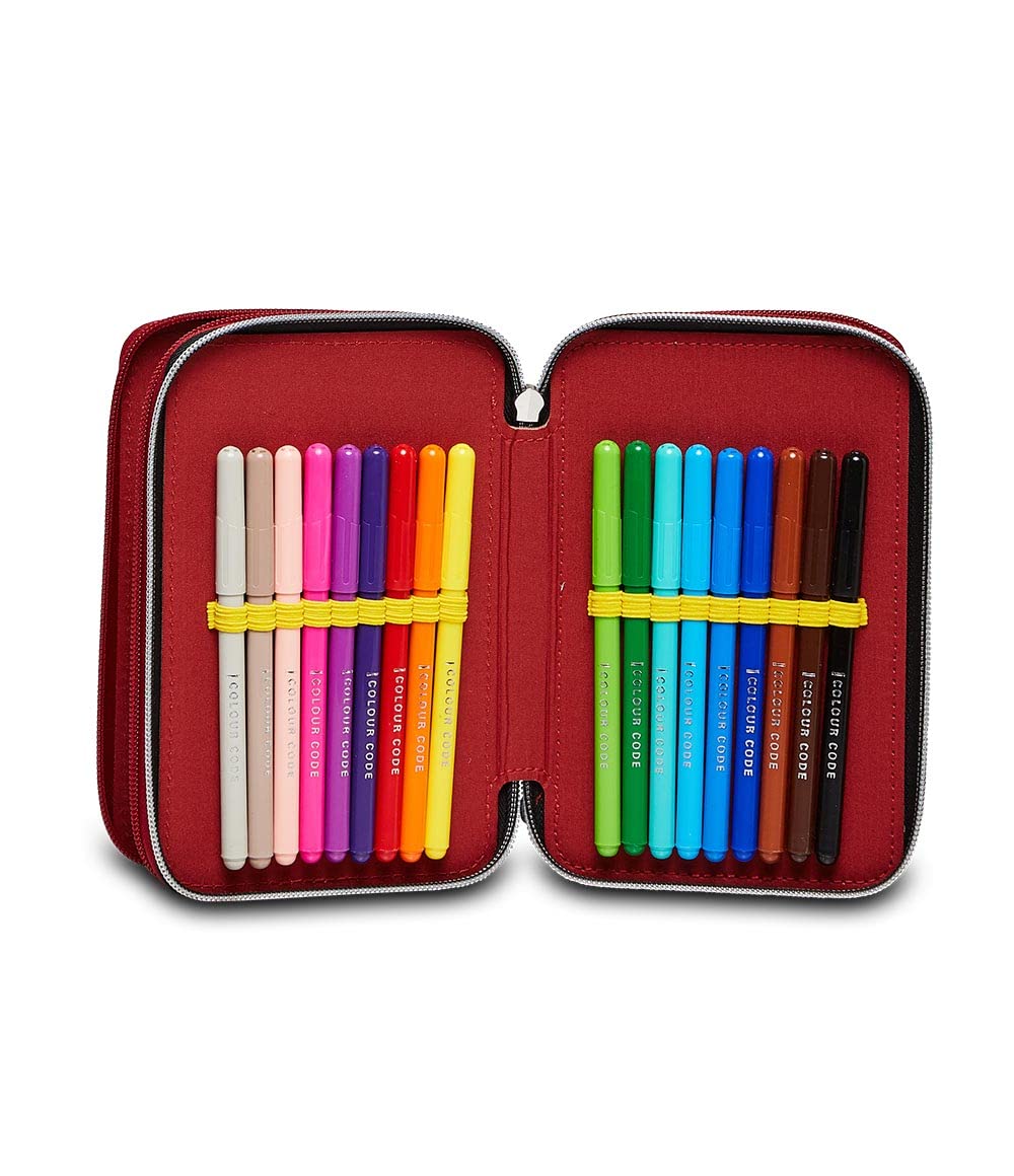 Seven Astuccio 3 Zip ROMA COUNTER-ATTACKS, Nero, Completo di Matite, Pennarelli etc.., Scuola & Tempo Libero
