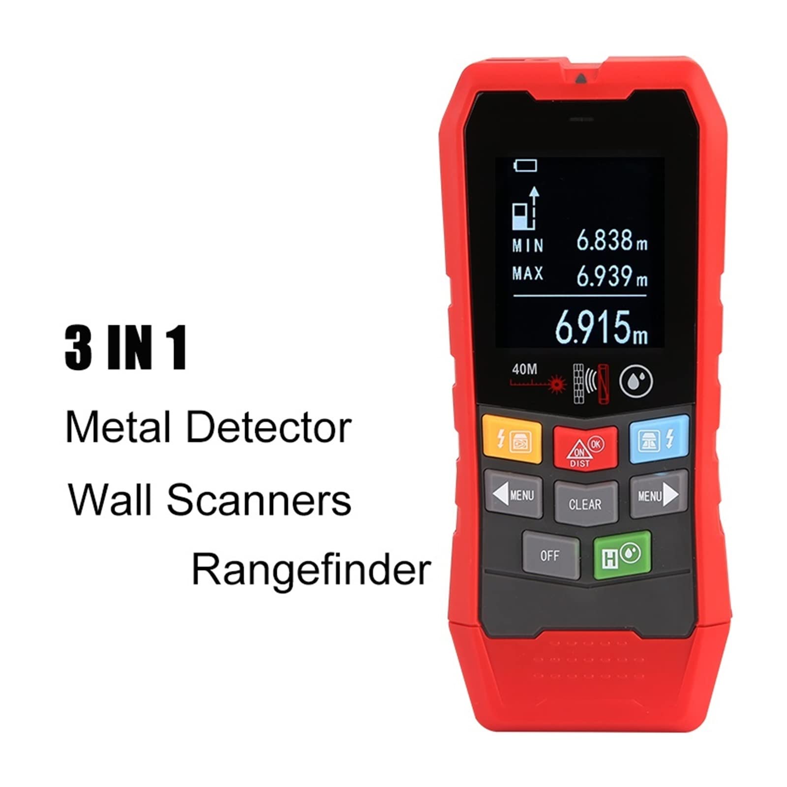 EDEDE Rilevatore da Parete, 4 in 1 Multifunzionale Metal Detector Wall Scanner Telemetro Legno Tensione AC Live Wire Stud Finder Meter Tester(387S)