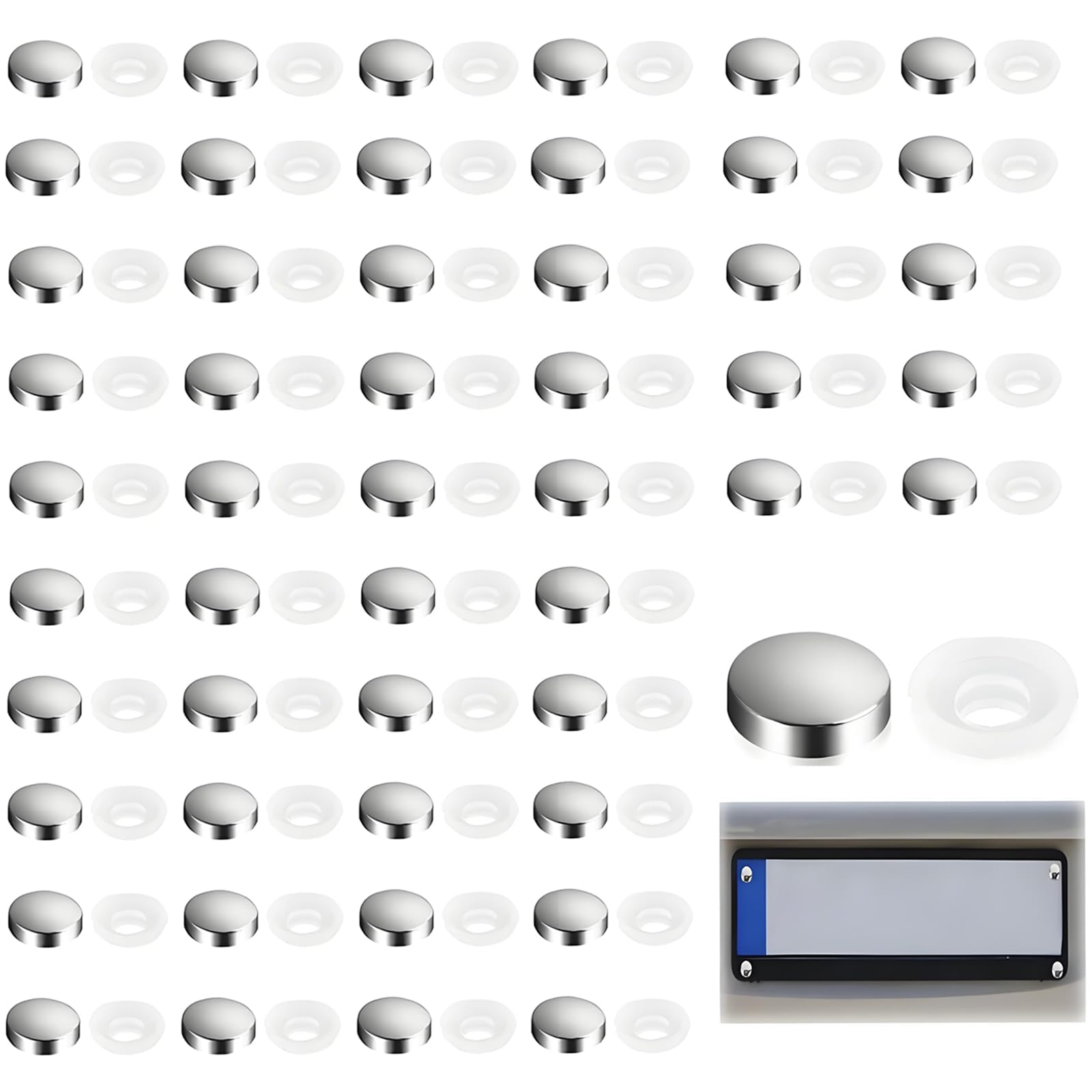 Axobog Chrome 50Pcs Screw Cover Caps, Snap-On Caps To Conceal Screw Heads For A Clean Look, Aesthetic Upgrade For Furniture, Bathroom & Glass
