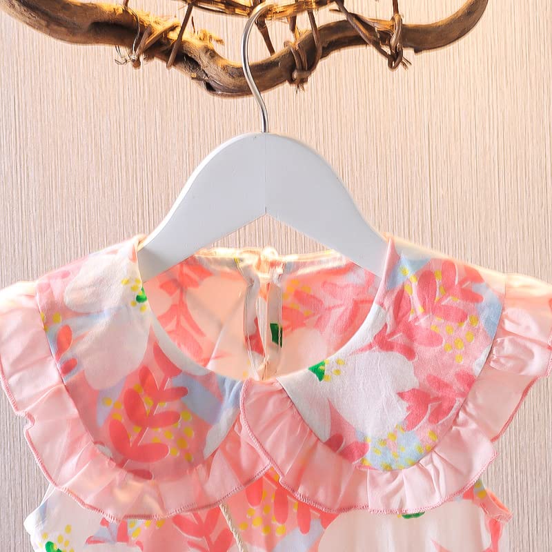 Image of Bold N Elegant Sleeveless Cotton Floral Print Party Knee Length Dress Frock with Bag Purse for Infant Toddler Baby Girl's