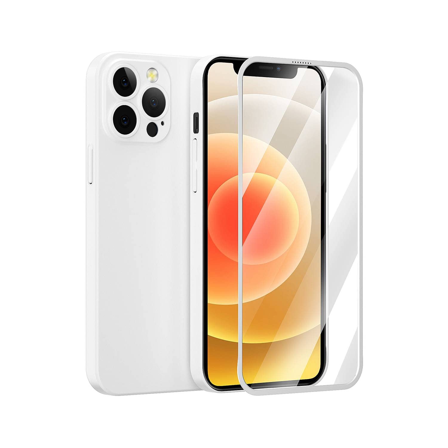 Green Lion 360 Carsaca Plus Case with Normal HD Glass for iPhone 13 Pro - White