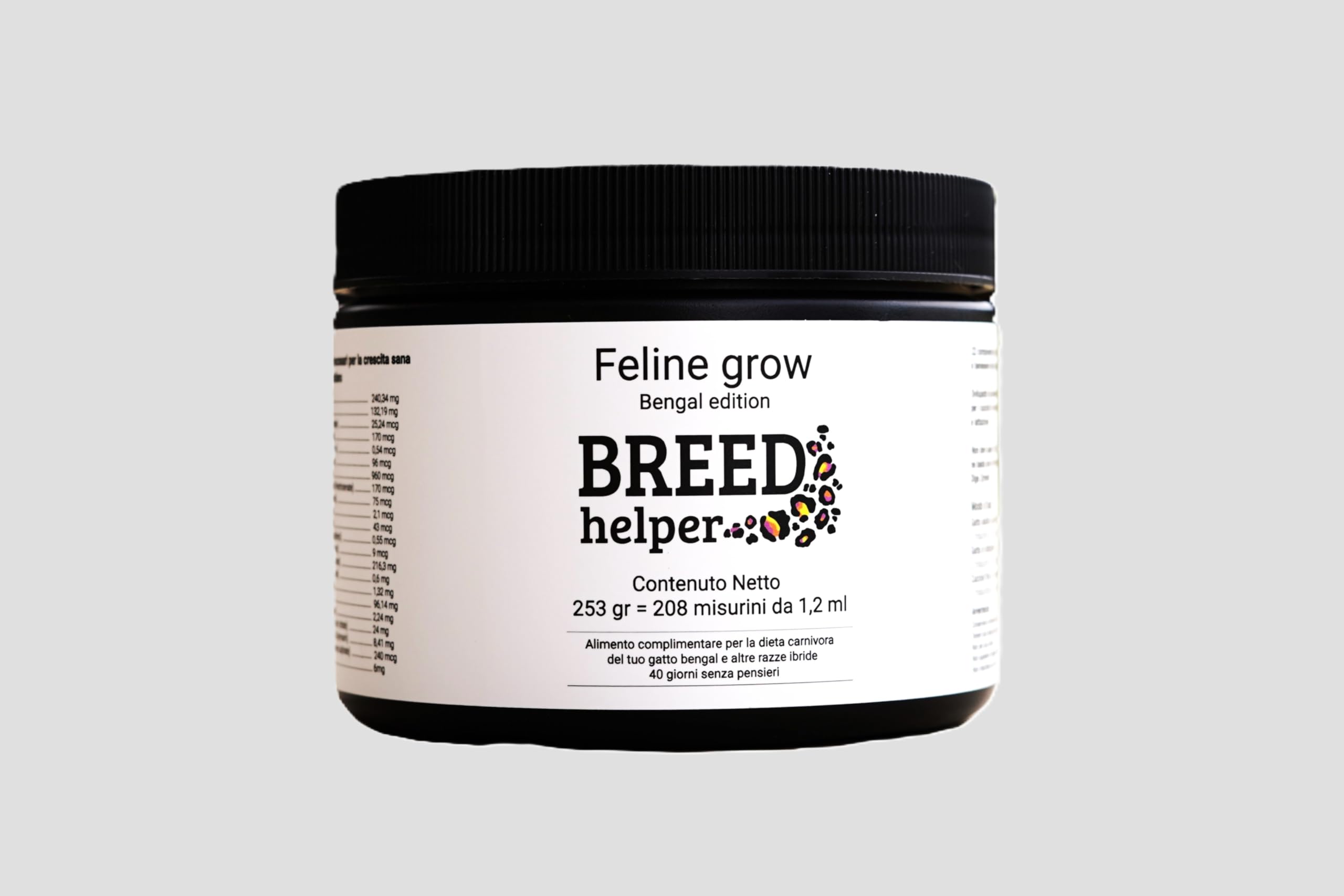 Feline Grow, Integratore complesso di 22 componenti per Gatti Bengala in periodi di crescita ed acopiamento, con la Taurina, Acido folico,Silimarina e L-Lysine, supporto imunitario