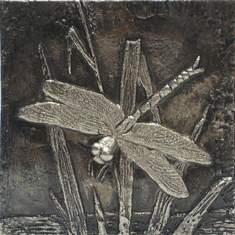 Mediterranean Dragonfly Tile, Silver - Pack of 12