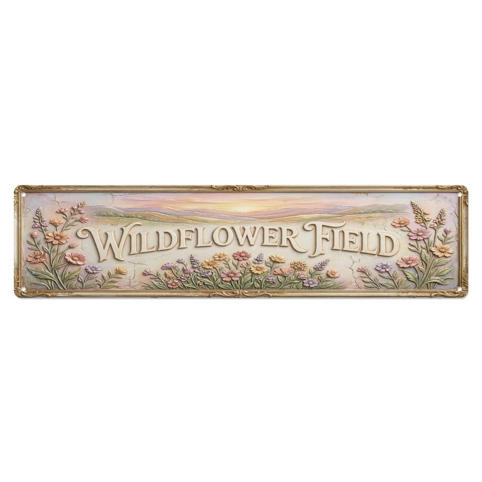 Olhnbad 4X16inch(10X40cm) Vintage Cottagecore Garden Wildflower Field Relief Metal Tin Sign