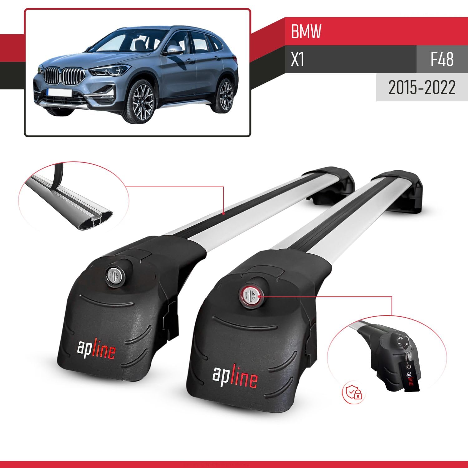 Compatible con BMW X1 F48 2016-2022 Barras portaequipajes ACE-2, color gris