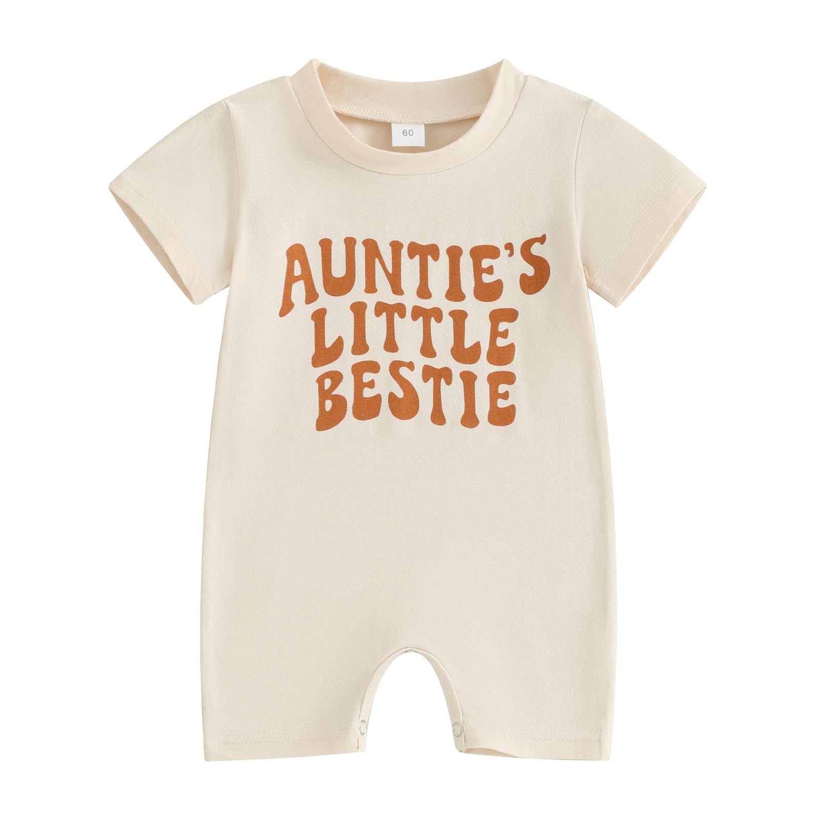 Aunties Bestie Baby Clothes Gender Neutral Baby Boy Girl RomperJumpsuit Infant Summer Letter Print Short Jumpsuit (A Beige, 0-3 Months)