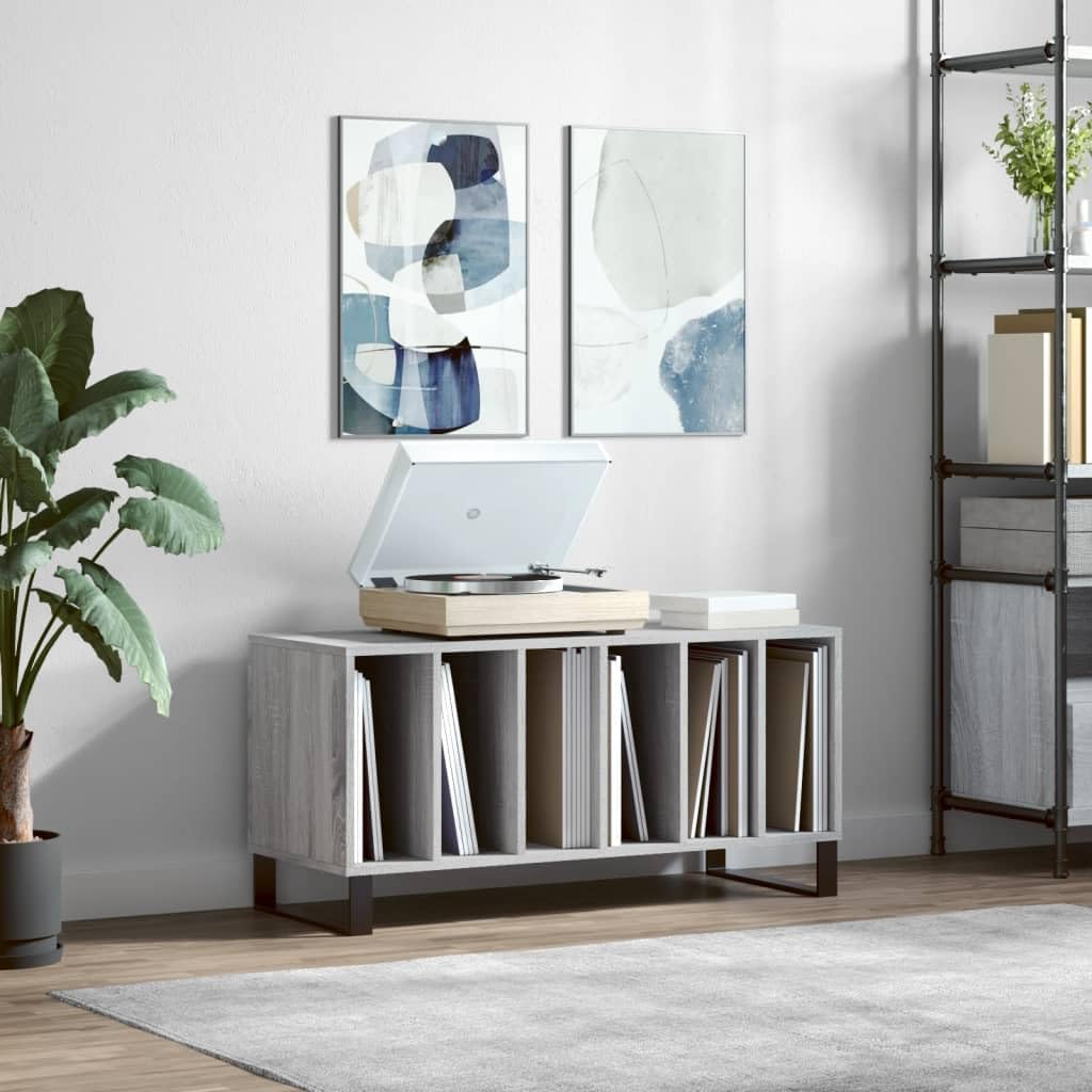 vidaXL Armoire à Disques, Support de Tourne-Disque, Armoire Latérale avec Rangement, Buffet de Salon, Moderne, Sonoma Gris Bois d'Ingénierie