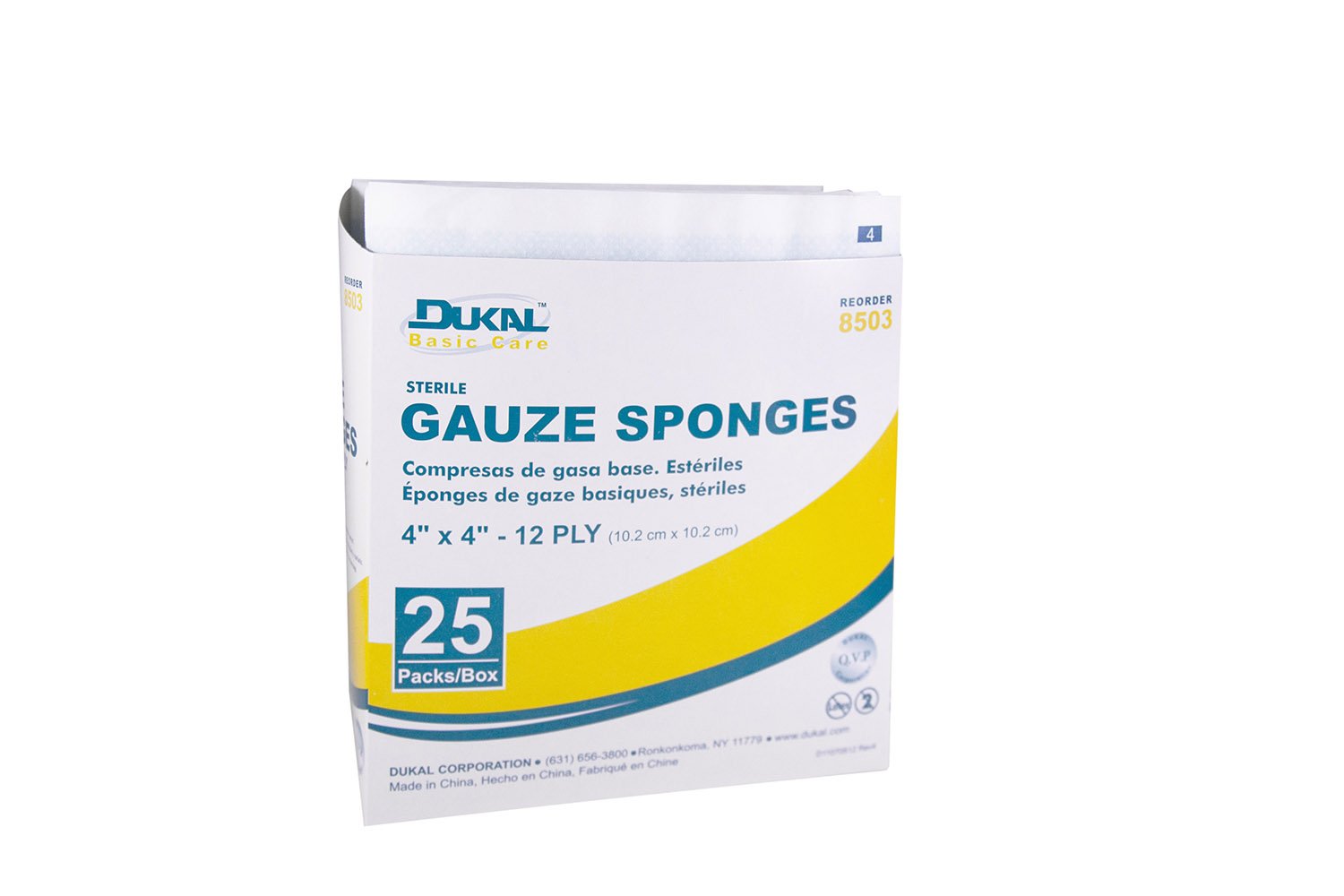 Dukal Gauze Sponge, Basic, 12-Ply, Sterile, 4" x 4", Pack of 1200
