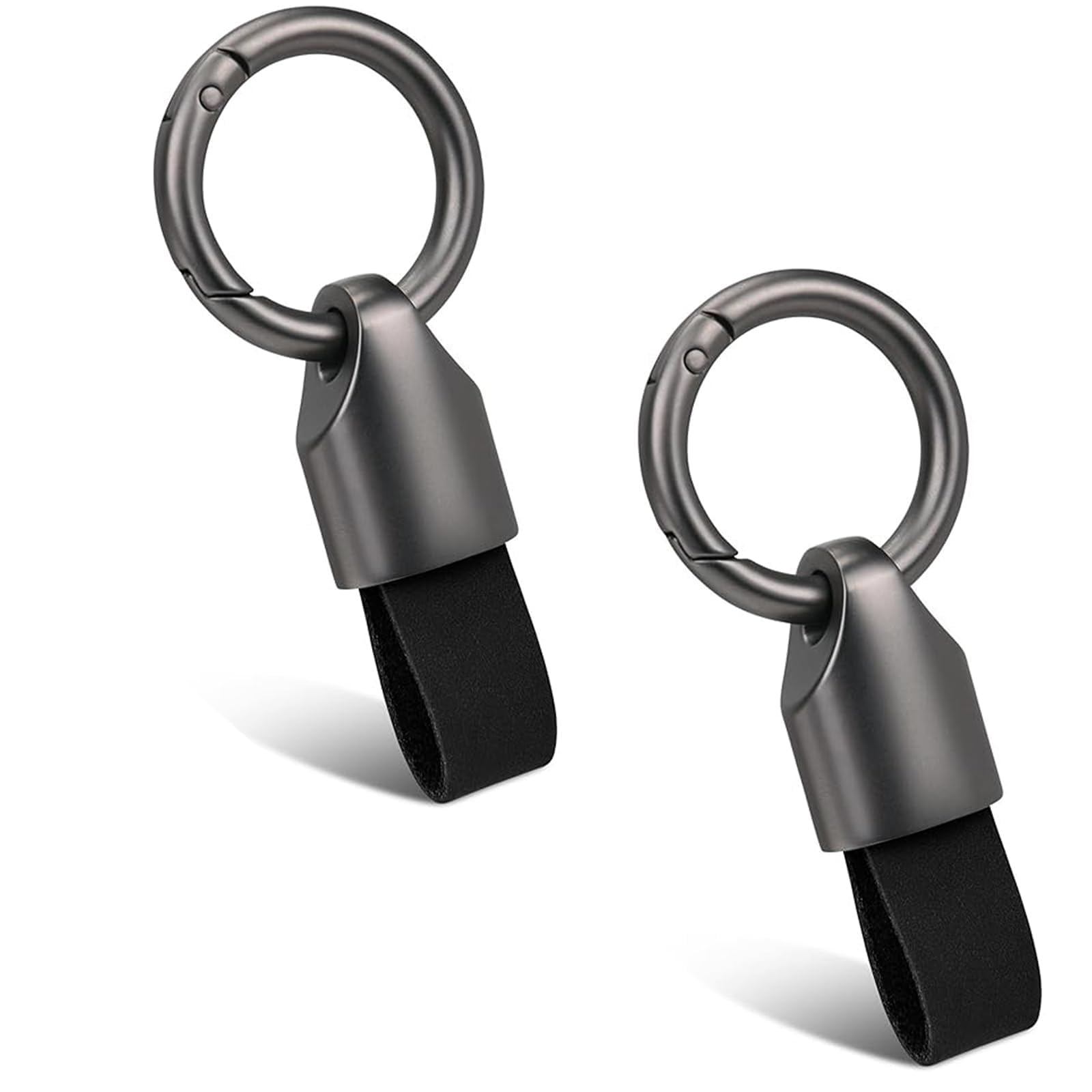 Leather Car Key Chain Clip, 2 Pcs Universal Detachable Leather Car Keychain, Small Key Fob Accessory with O-Ring Keyrings, Key Fob Holder Keychain with Keyrings Zinc Alloy Buckle, Black