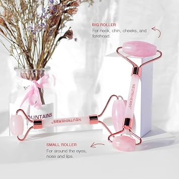 NEUTRIHERBS Jade Gua Sha & Face Roller & Vitamin C Serum Facial Tool Set(3 in 1 Kit), Home Face Massager for Wrinkle,Fine Line,Puffiness,Firm Smooth Relax Skin -- Pink