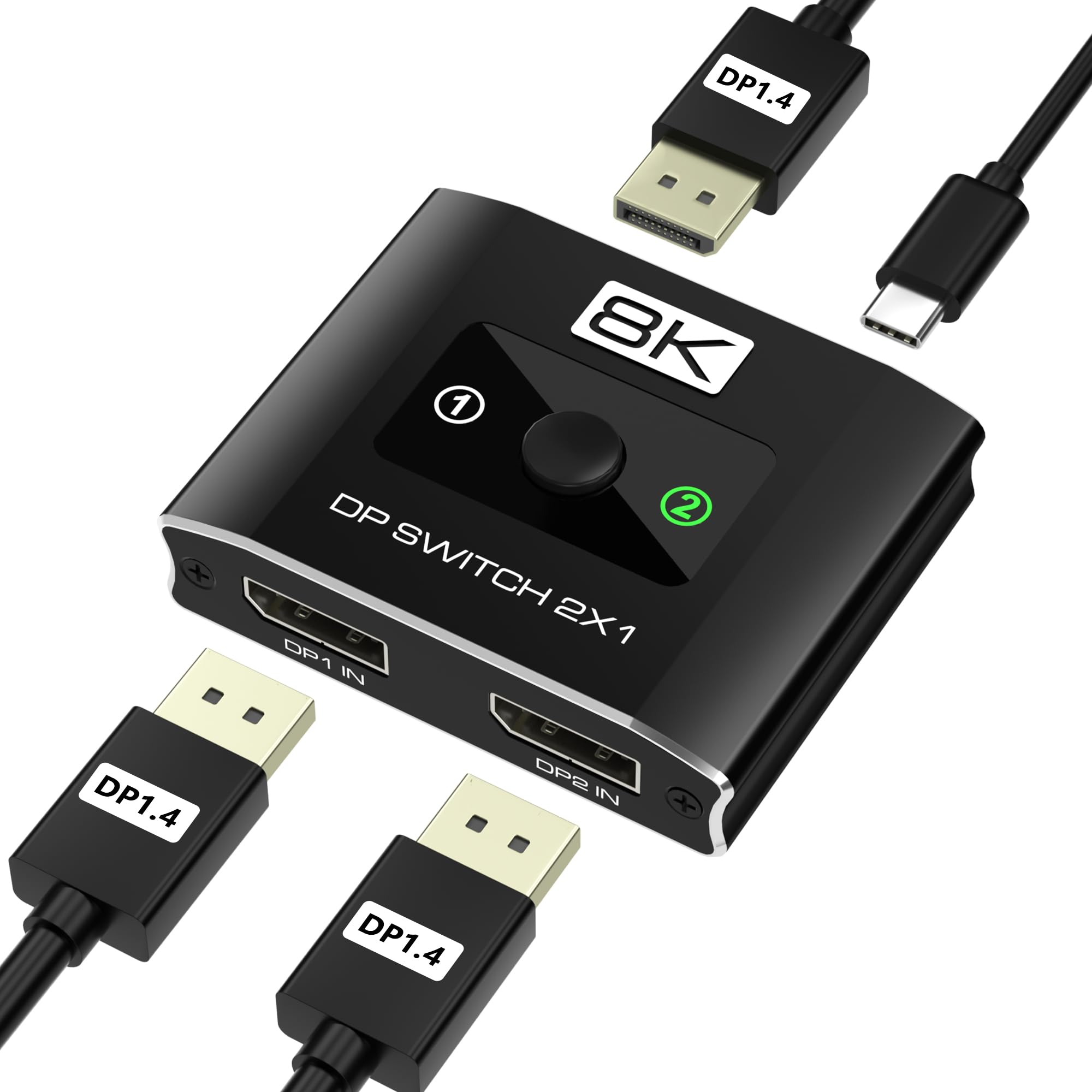Displayport 切替器 2入力1出力 8K/60Hz 4K/144Hz対応 Display Port 1.4 ディスプレイ切替器 パソコン2台モニター1台切り替え モニター切り替え機 DP 切替機 スイッチャー パソコン/ビデオ機器/ゲーム機/グラフィックスカードおよびその他のDPデバイスに対応 在宅勤務/会議/展覧会 軽量