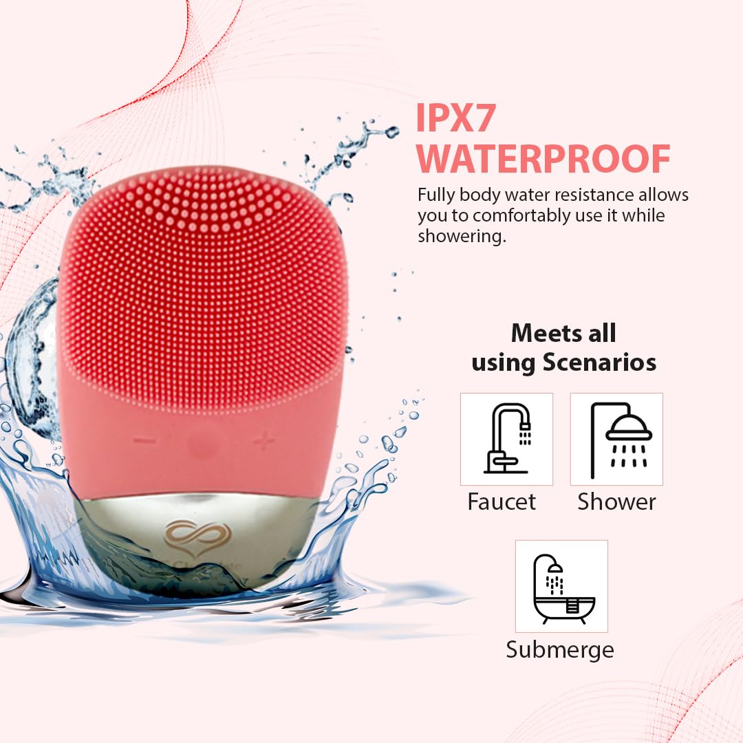 Gesichtsreinigungsbürste | 3-in-1 Elektrischer Gesichtsschrubber | USB wiederaufladbare Gesichtsreinigungsbürste | IPX7 wasserdicht | Mitesserentferner | Tiefenreinigung & Peeling (Rosa)