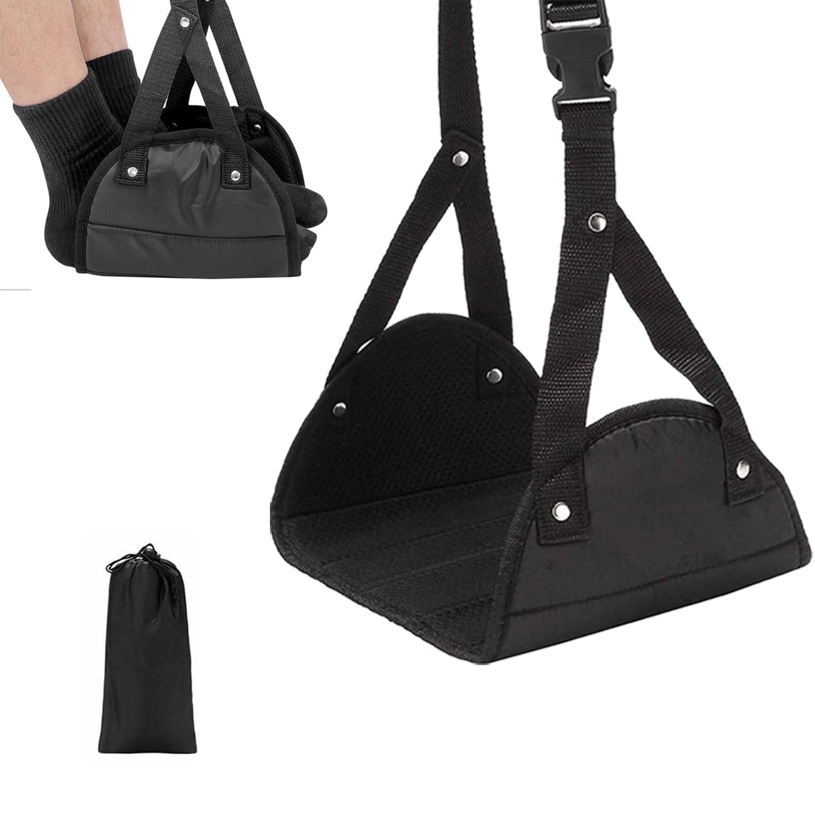 Airplane Foot Rest - Portable Adjustable Foot Hammock for Flight - Long Haul Travel Essentials - Under Desk Footrest for Plane, Train, Office, and Car