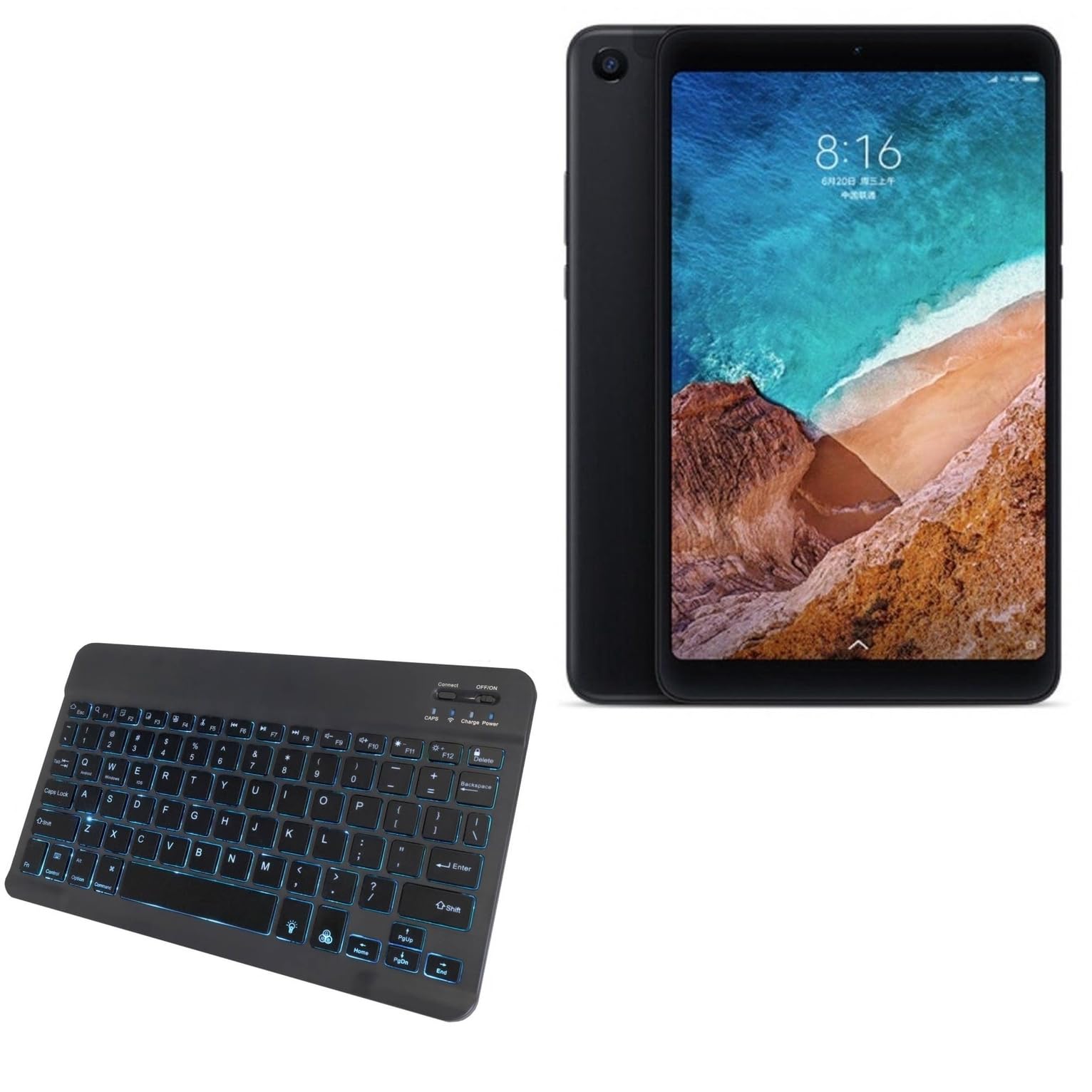 BoxWave Keyboard Compatible with Xiaomi Mi Pad 4 - SlimKeys Bluetooth Keyboard - with Backlight, Portable Slim LED 7 Colors - Jet Black