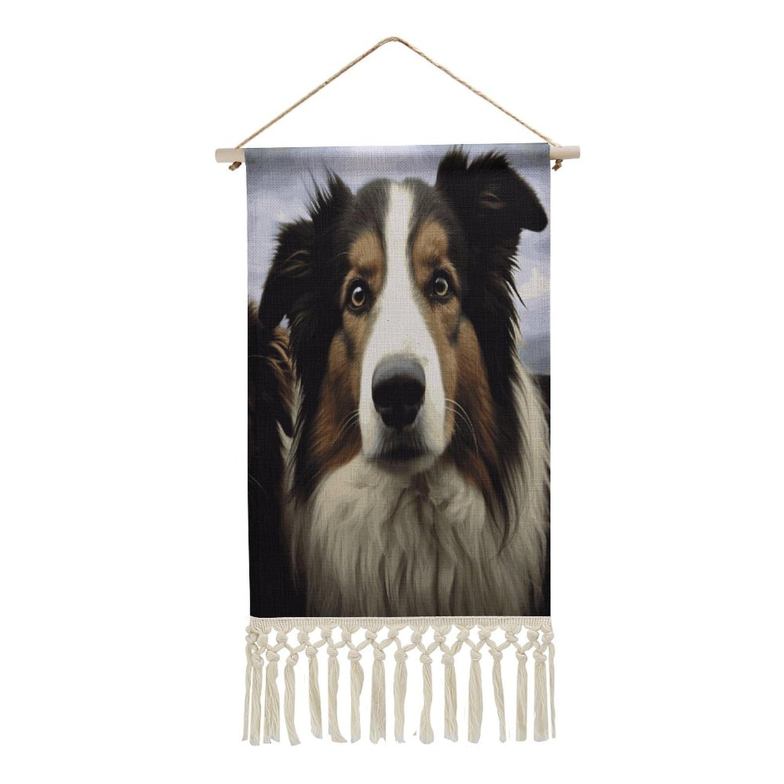 Adfgyerh Style Sheep Dog Tapestry With Tassels Cotton And Linen Hanging Posters, Wall Art For Travel Gift, Wall Tapestry For Office Home Decor Bedroom Living Room Decor