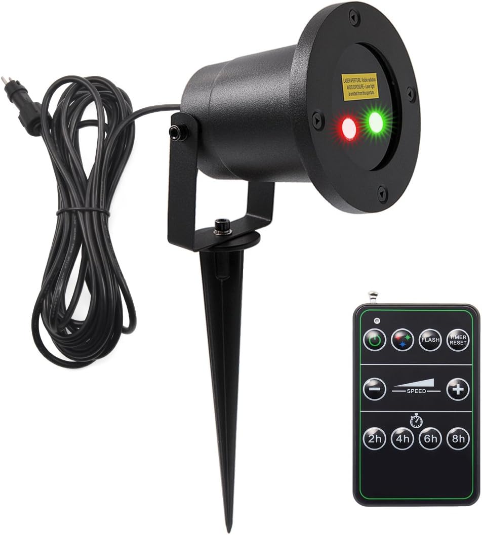 SeresRoad Red&Green Waterproof Star Projector Landscape Laser Lights Christmas Laser Lamps Spotlights Outdoor with Wireless RF Remote Control for Patio Indoor Wall and Holiday Decoration (15ft Cable)