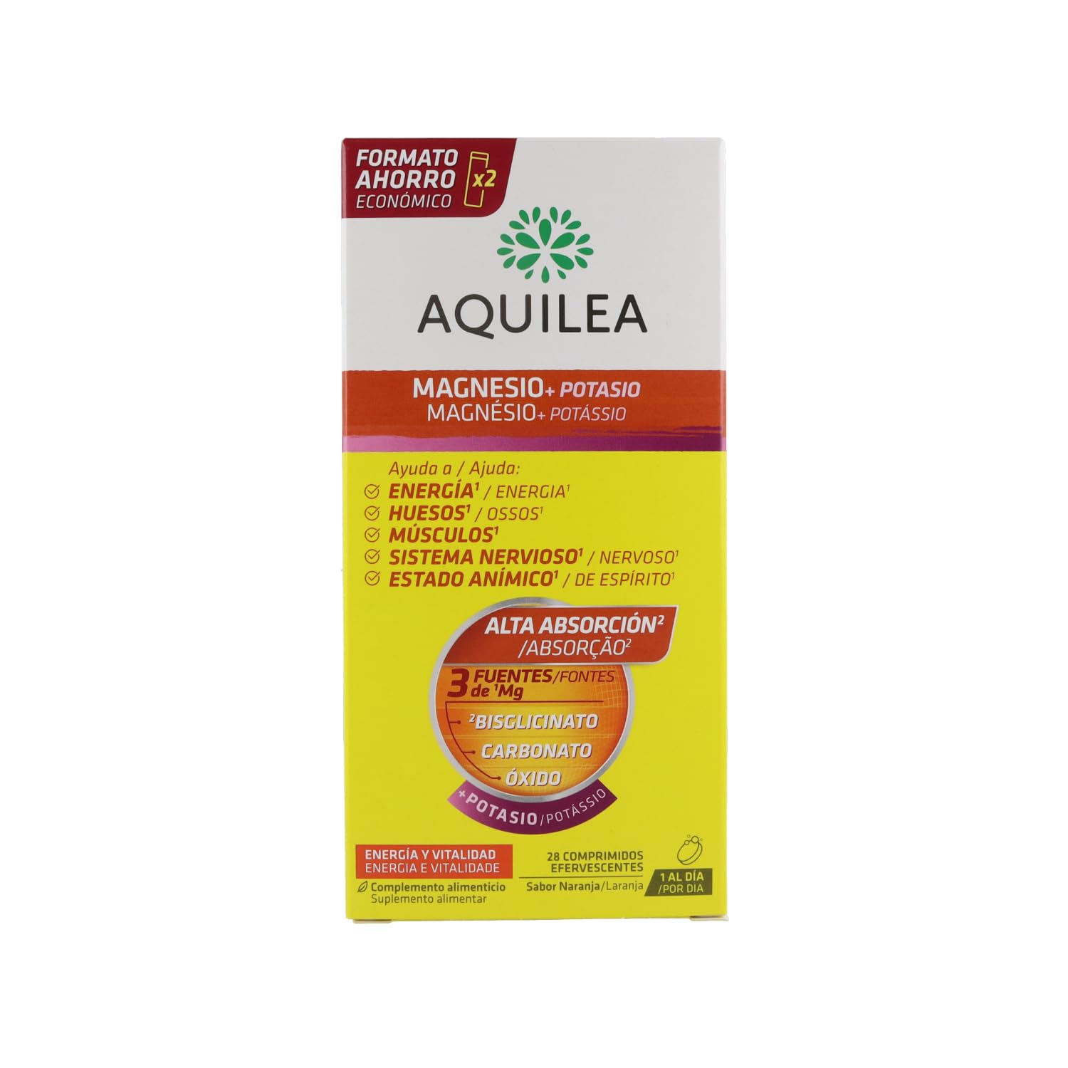 AQUILEA | Magnesio + Potasio | 28 Comprimidos Efervescentes | Recuperación tono muscular y minerales | Combate fatiga, debilidad muscular y calambres | Energía y Bienestar