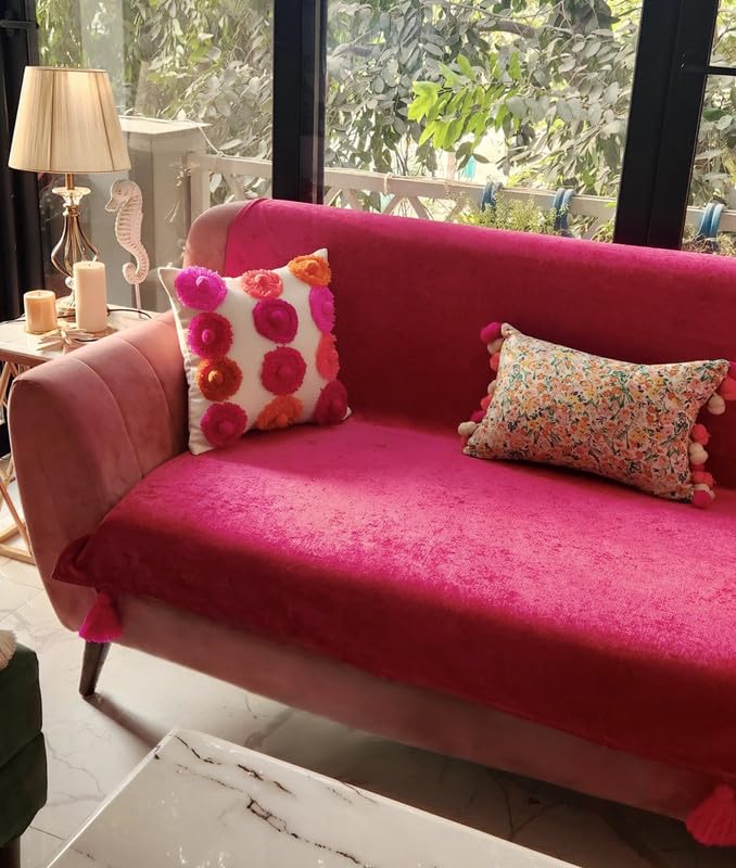Luxury 3 Seater Sofa Cover with Tassels| Pink Three Seater Anti-Slip Sofa Cover with Corner Tassels- Seat Cover-Fits 3 Seater Sofa Seat- 1 Piece, Diwali Home Decor-image-27