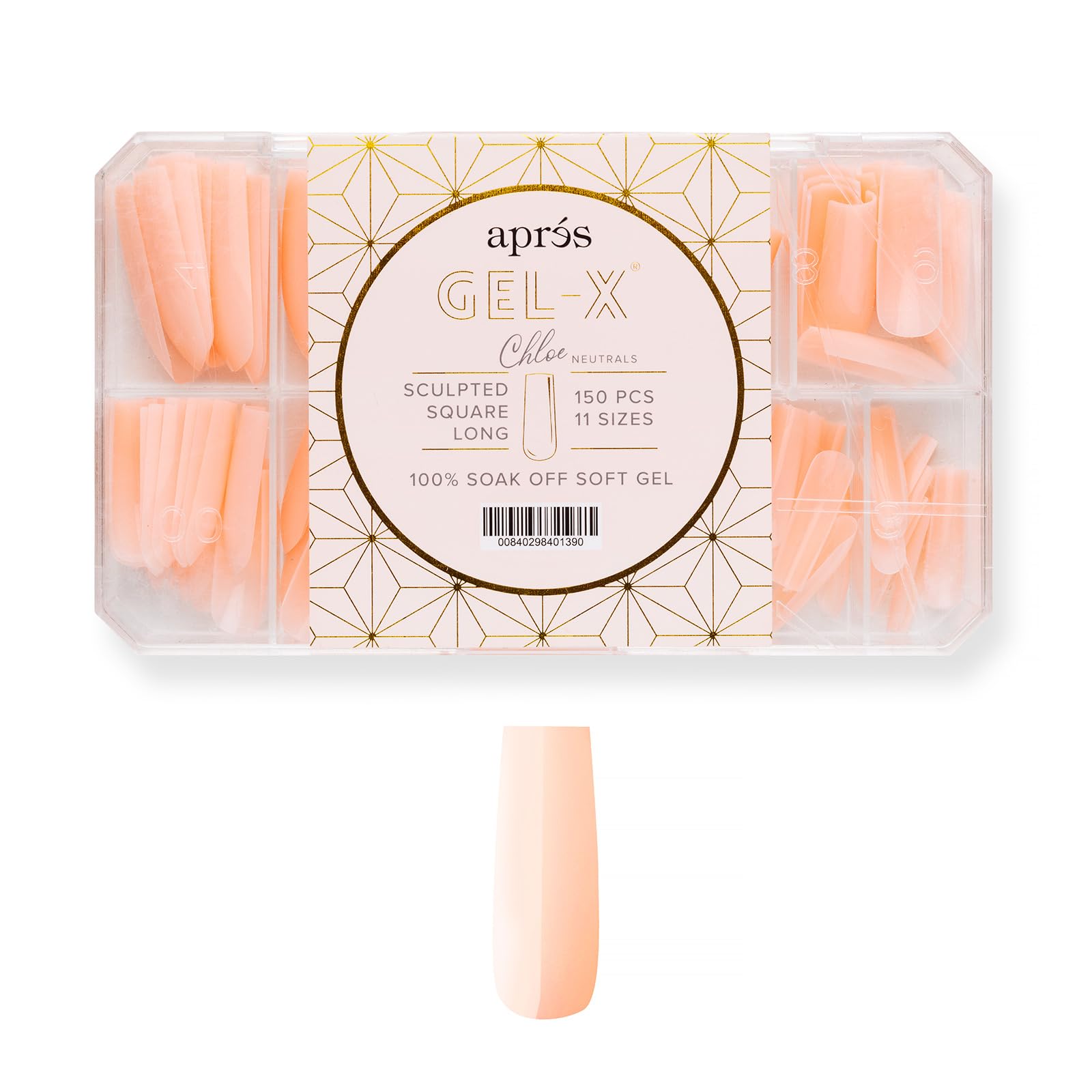 Apres Neutrals Gel-X Chloe Box Of Nail Tips, 11 Sizes 00-9, Soft Gel Tip Box (150pcs) (Sculpted Square Long, 150)