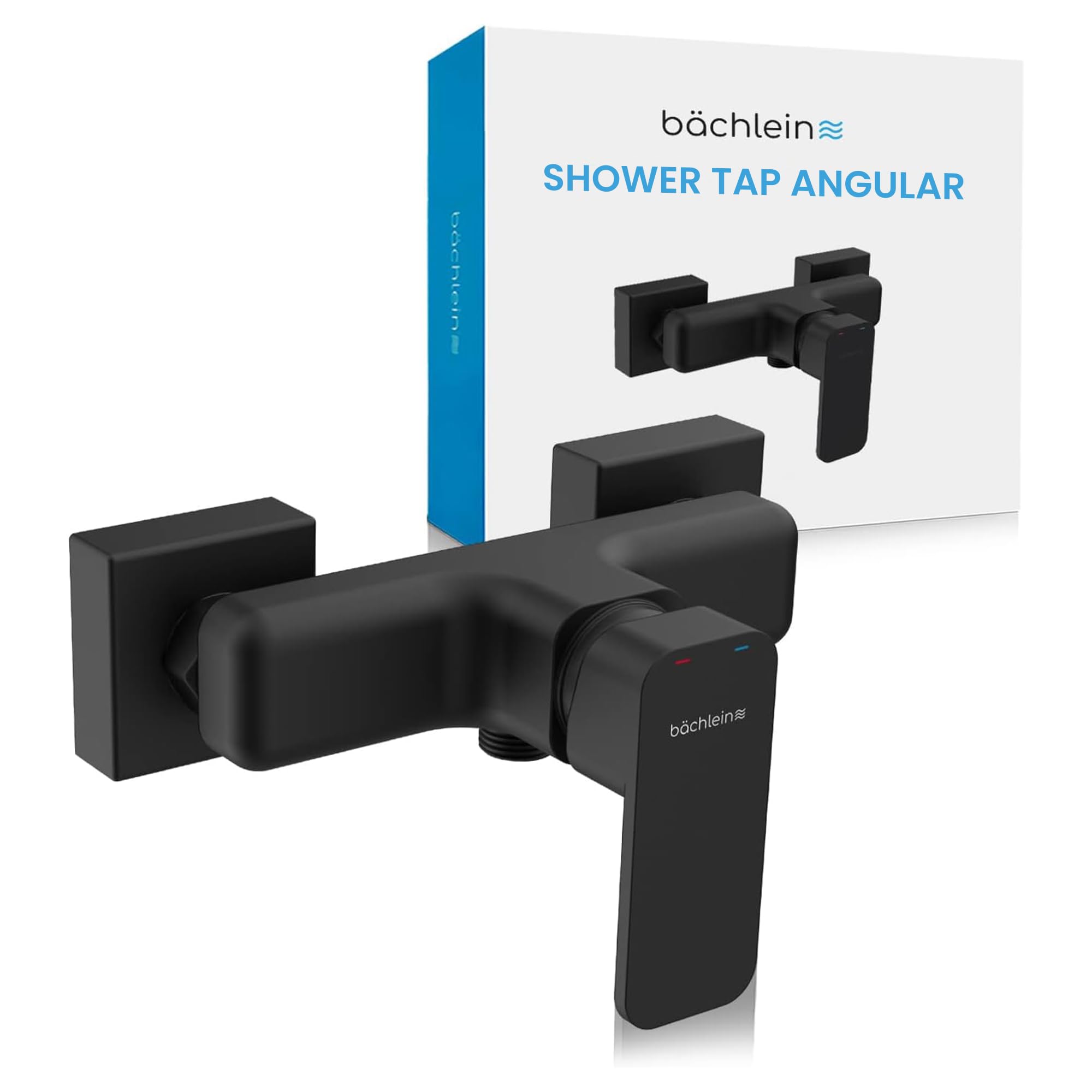 Bächlein Universal Shower Mixer in Angular Design - Complete Shower Faucet Set incl. All Accessories - Single Lever Shower Tap Matt Black